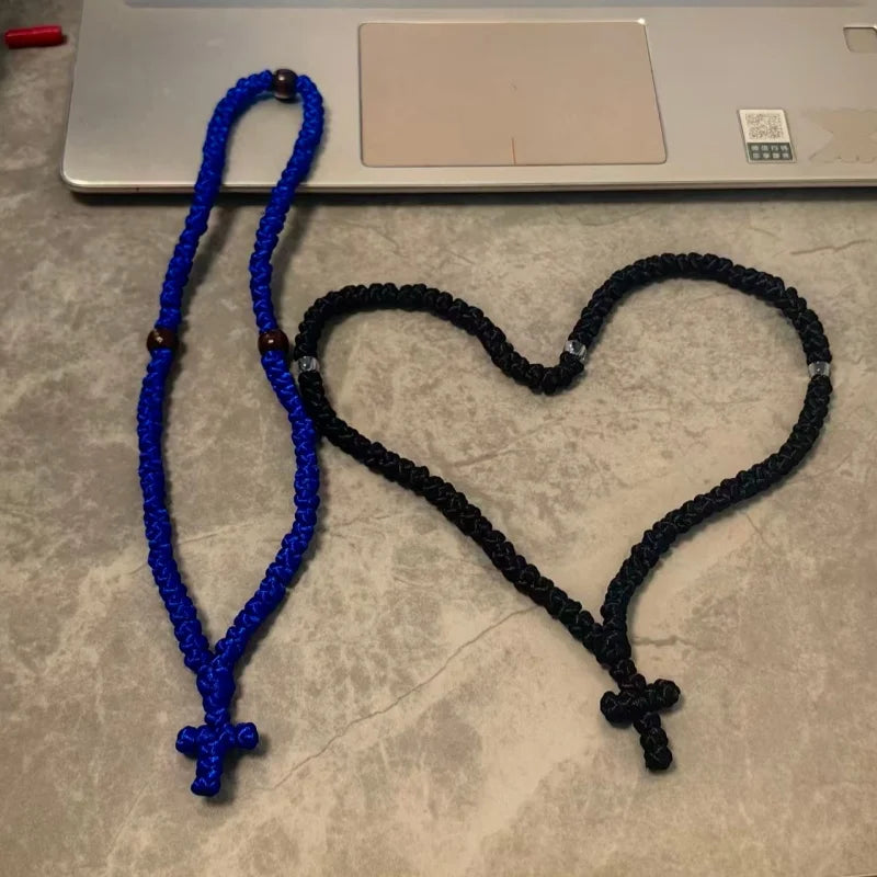 Black/Blue Komboskini Knot Necklace Handmade Orthodox  Rosary Prayer Rope