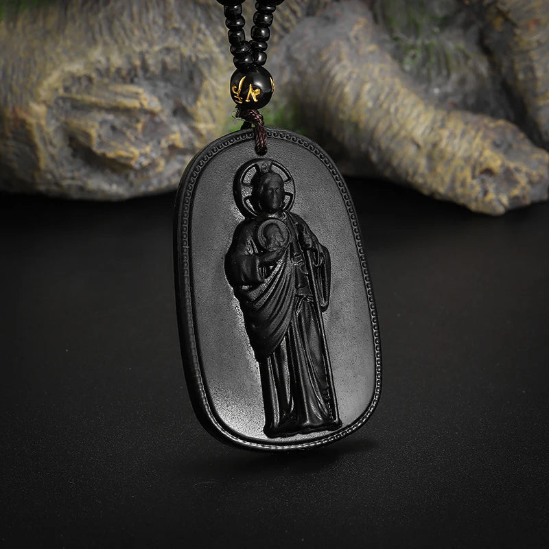 Emerald Green Imitation Jade Jesus Pendant Necklace