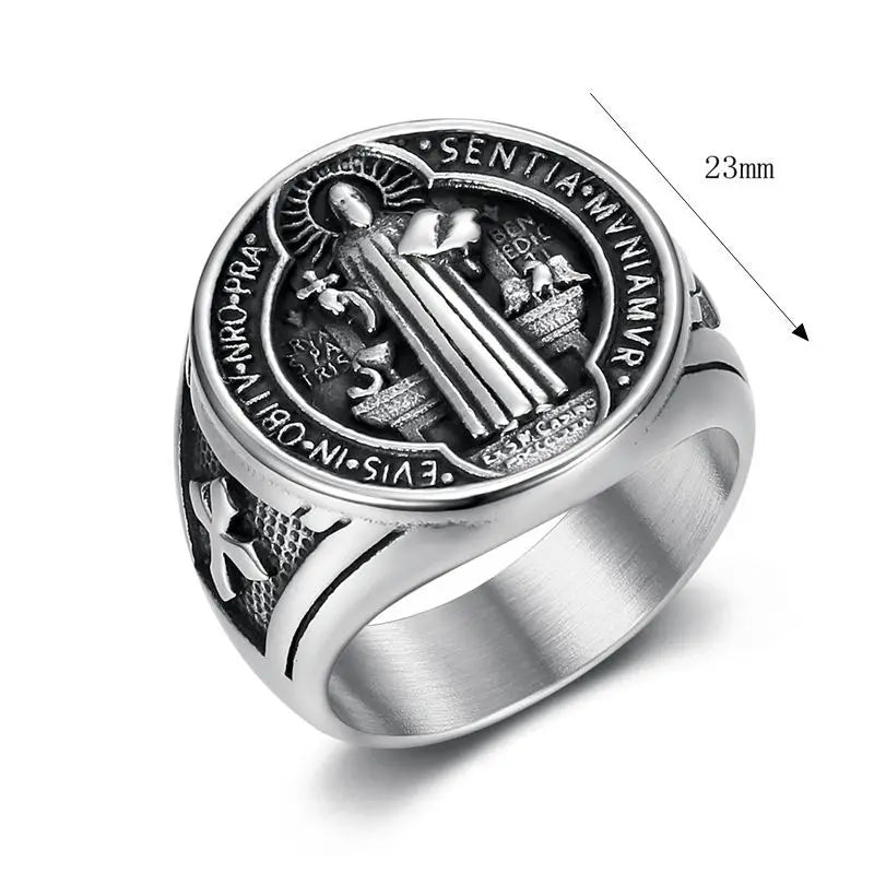 St. Benedict Exorcist Ring Stainless Steel or Gold Plated