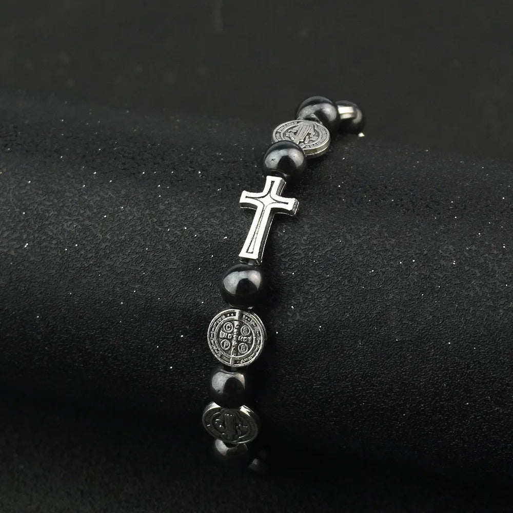 St. Benedict Medal Prayer Bracelets Hematite Beads