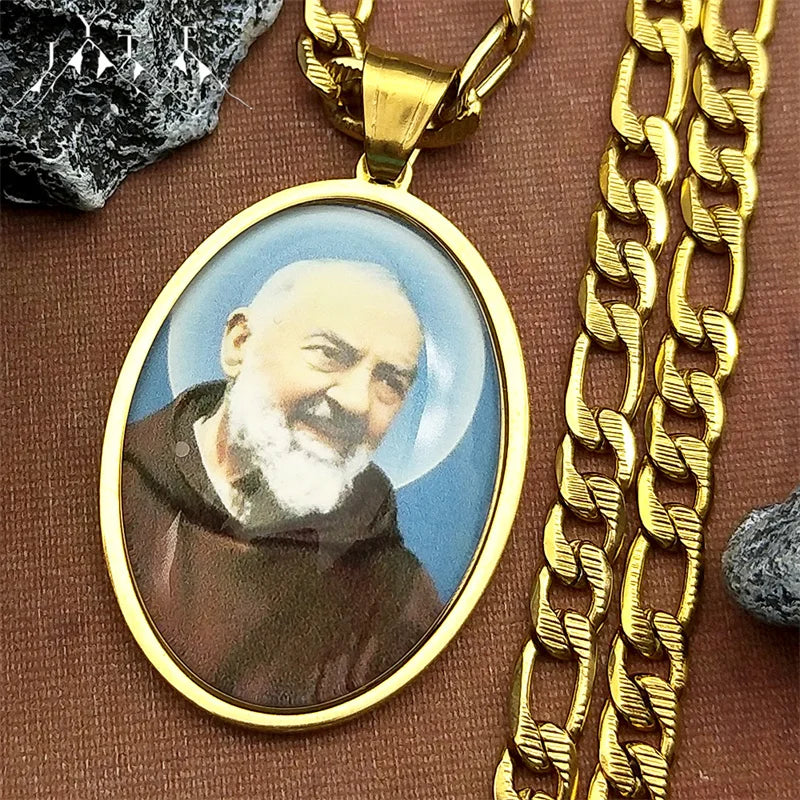 Padre Pio Glass Medal Pendant