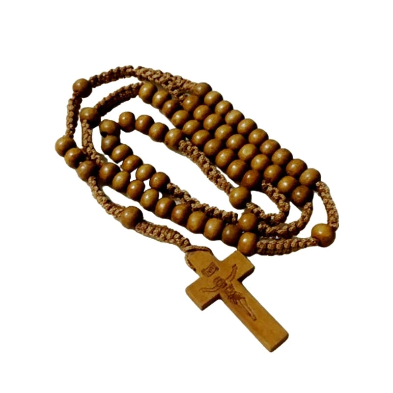Wood Beads Rosary Necklace