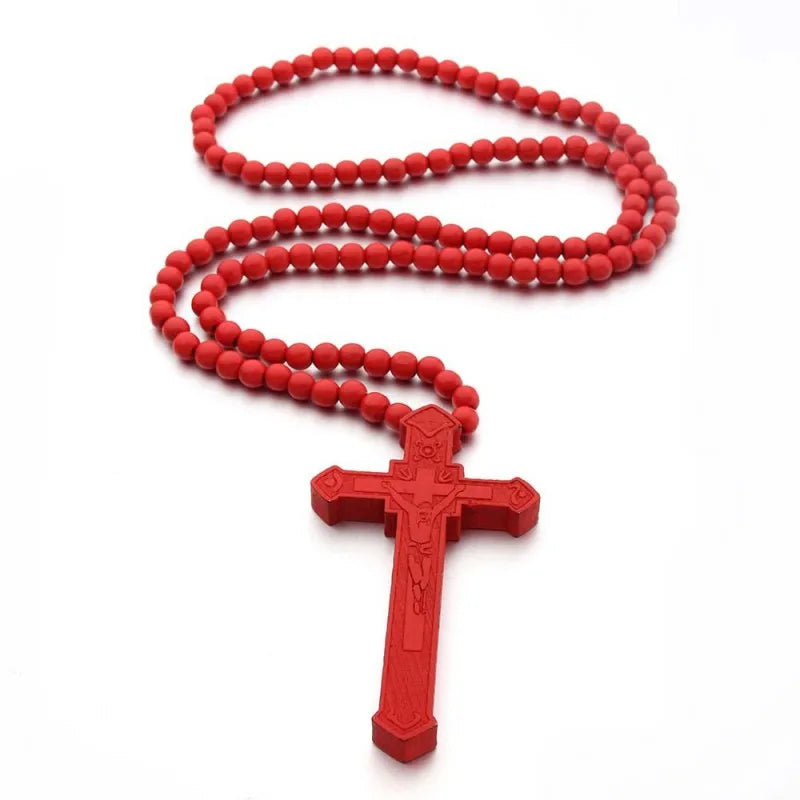 Wooden Beaded Rosary Necklace