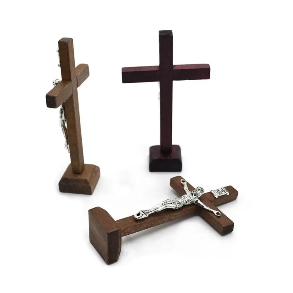Tabletop Wood Crucifix on stand