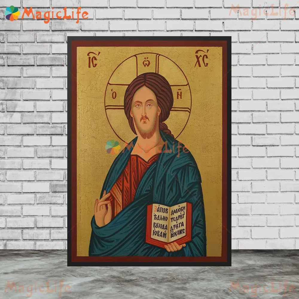 Christ Blessing Icon Orthodox Wall Art Canvas Painting Unframed