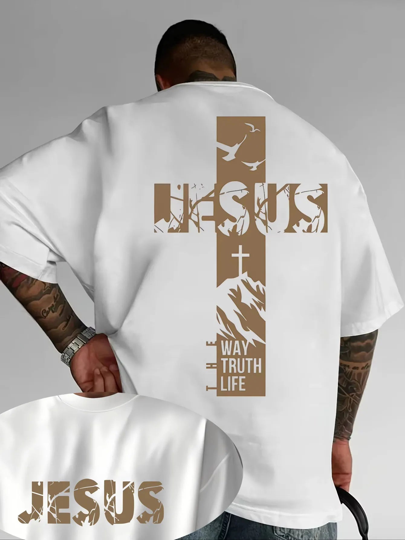 Jesus Cross Pattern Printed Short-sleeved