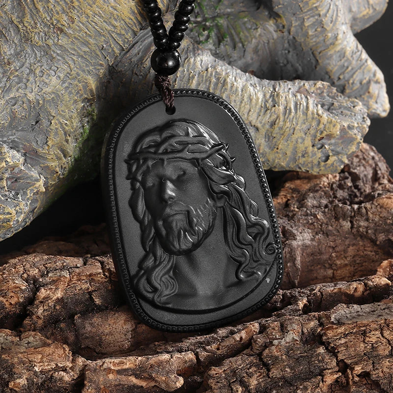Emerald Green Imitation Jade Jesus Pendant Necklace