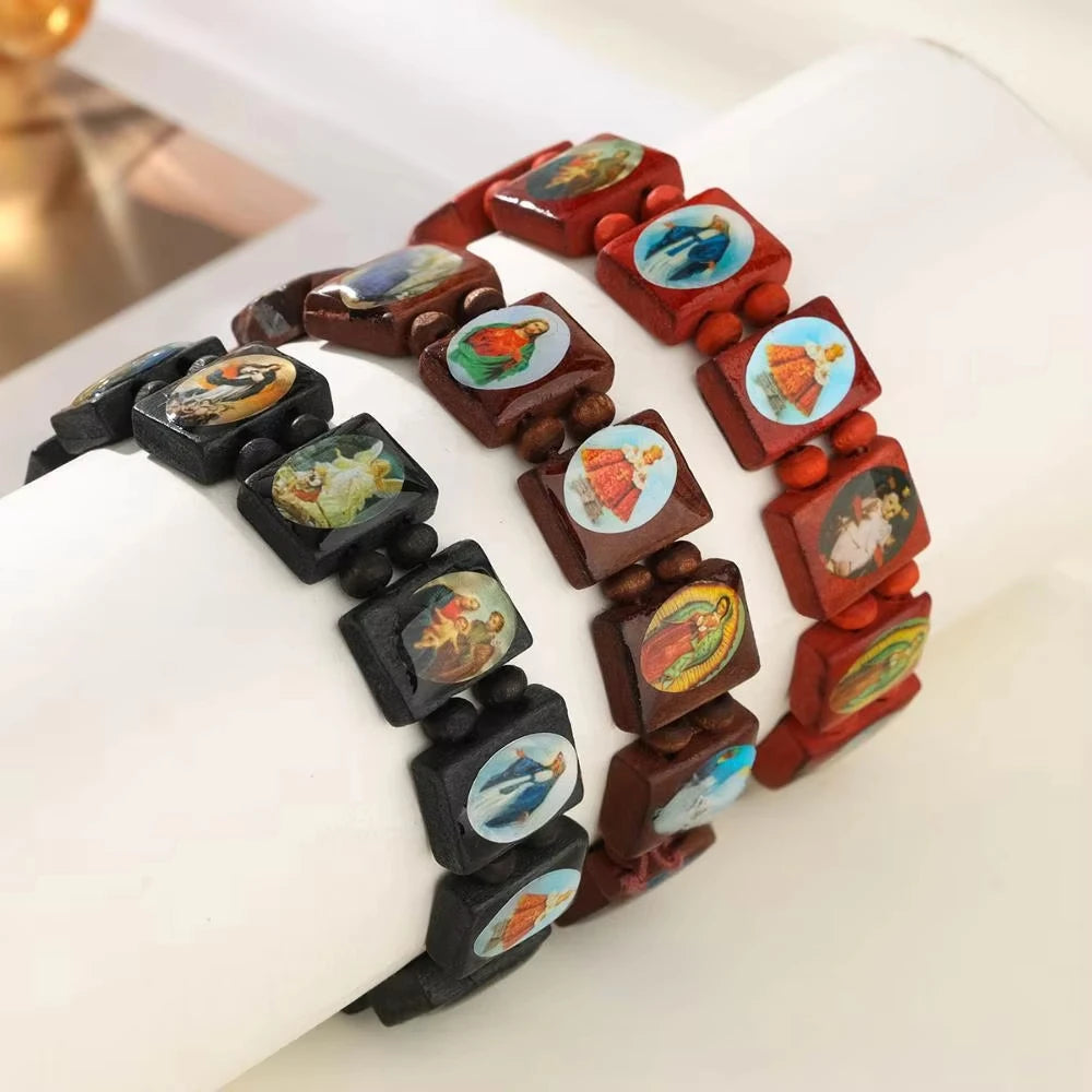 Saints Wooden Bracelets Holy Icon Beads Bracelet