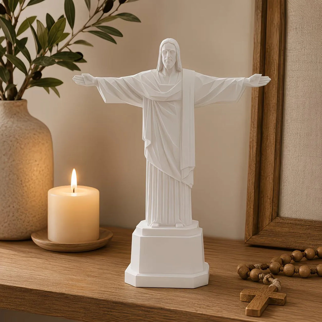 Christ The Redeemer Statue White Resin Sculpture Rio Landmark Ornament