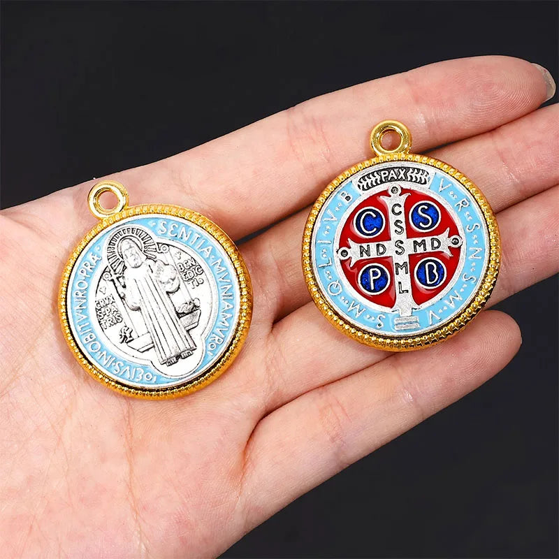 St Benedict Cross Amulet, St Benedict Altar Medal Pendant 35mm