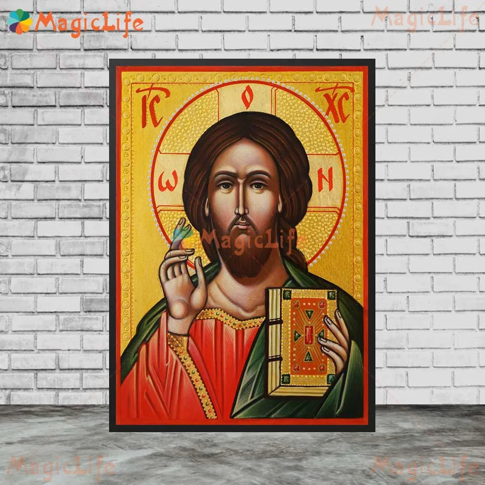 Christ Blessing Icon Orthodox Wall Art Canvas Painting Unframed