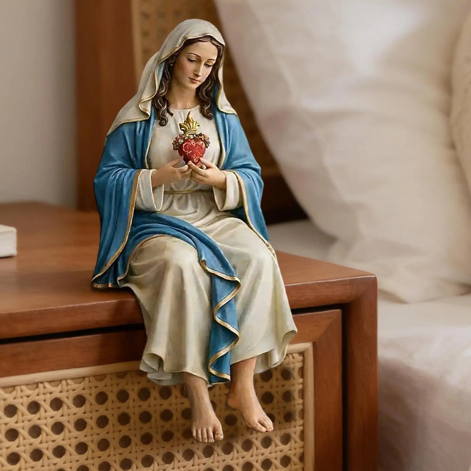 Mother Mary Statue Figurine Decor Hand-painted