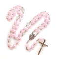 Pink Ceramic and Enamel Square Beaded Crucifix