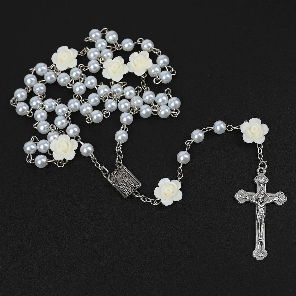 Rosary Necklace For Women Pendant 6MM Pearl Beads