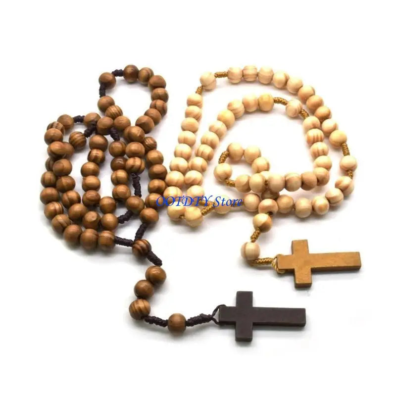Large Wooden Rosary with Silver Crucifix