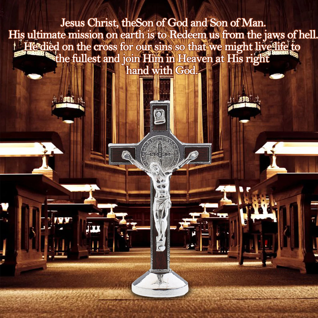 Metal Crucifix Statue with Sticky Base Crucifix Home Desktop Decoration