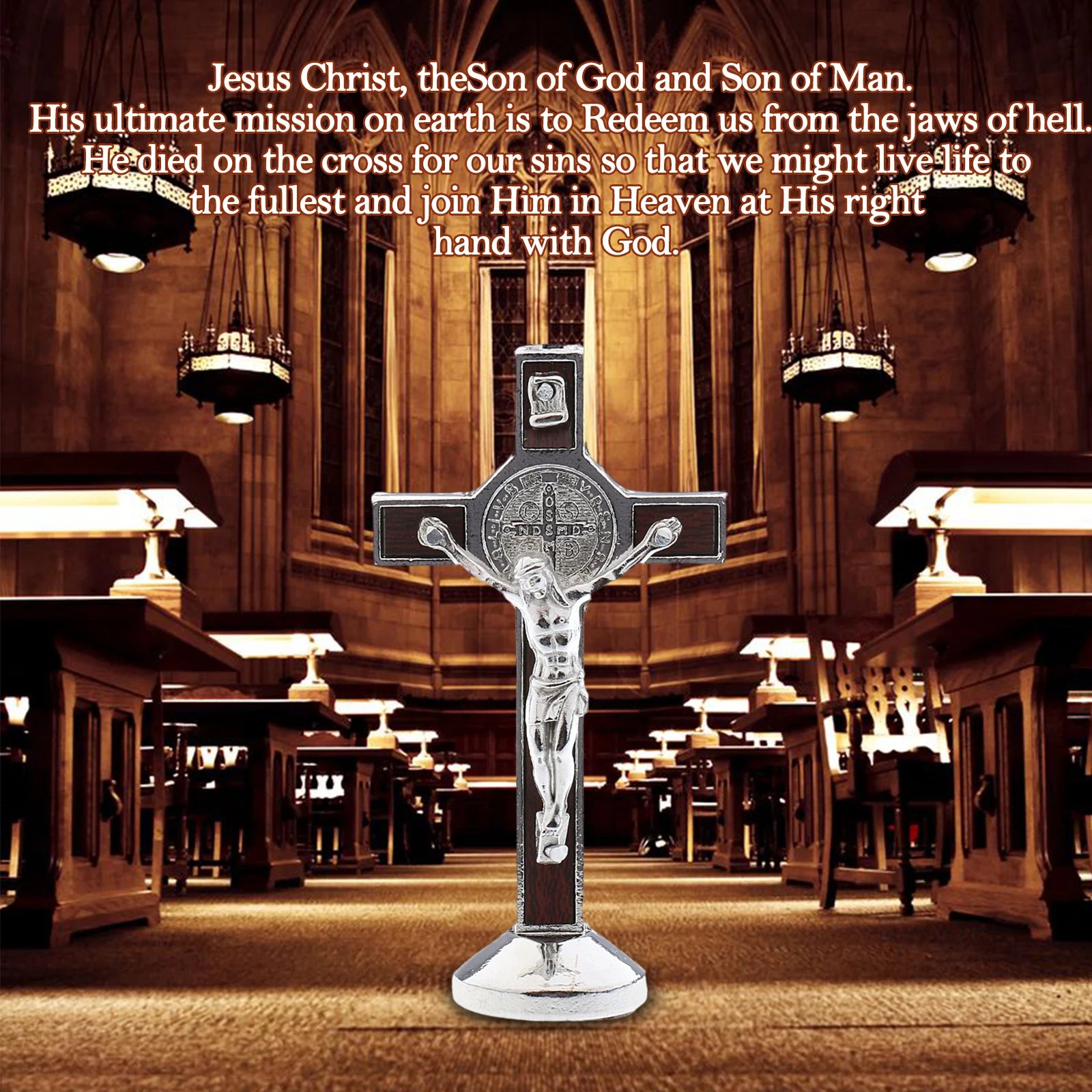 Metal Crucifix Statue with Sticky Base Crucifix Home Desktop Decoration