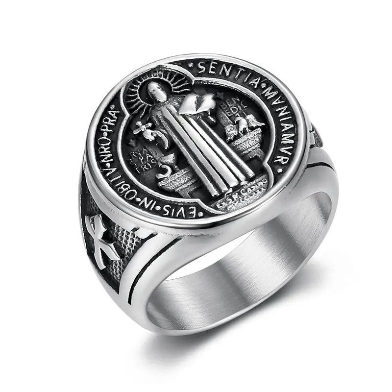 St. Benedict Exorcist Ring Stainless Steel or Gold Plated