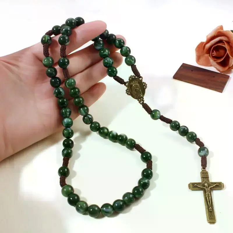 Virgin Mary/st Benedict Rosary Beads Necklace For Women Men Cross Crucifix Pendant