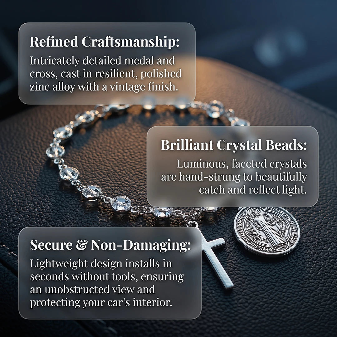 Protection Rosary Car Accessory St. Benedict Medal & Cross Pendant