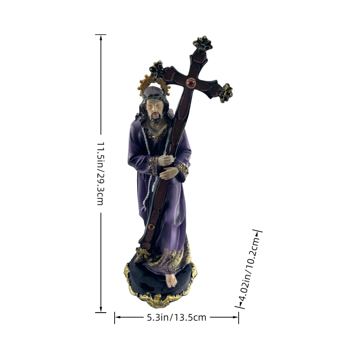 Jesus Carrying Cross Statue, Purple Robe Hand Painted Resin Decor