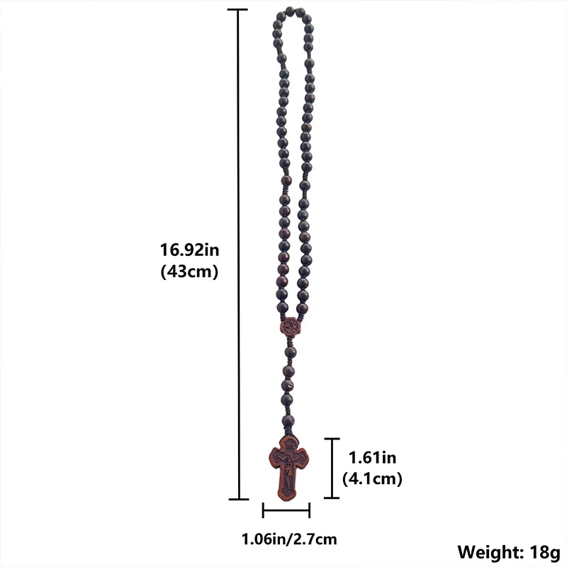 Dark Wood Bead Rosary with Engraved Crucifix Handmade