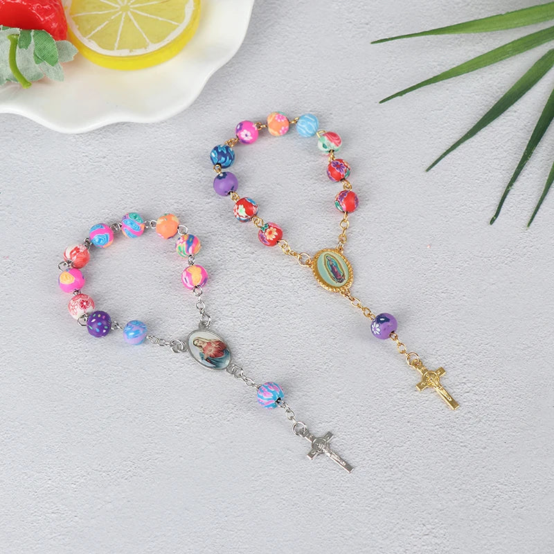 Multi-Colored Rosary Bracelet with Crucifix