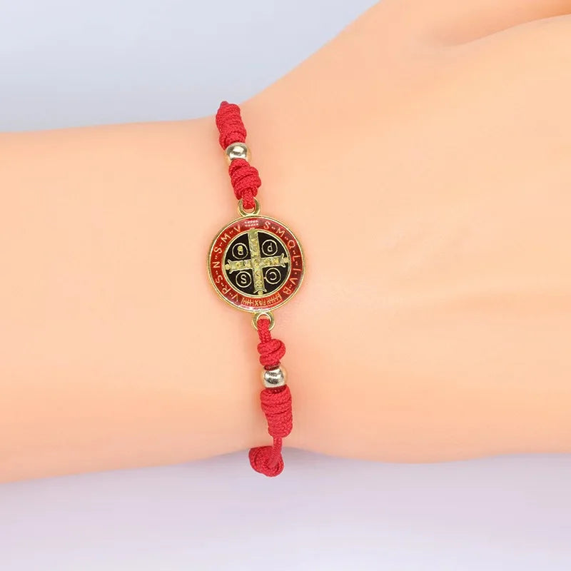 1PCS Red Rope St. Benedict Woven Bracelet