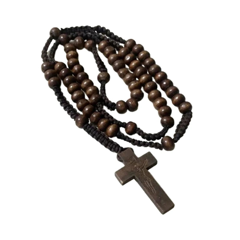 Wood Beads Rosary Necklace