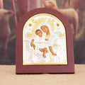 Gold Silver Orthodox Virgin Mary and Child Icon Hand-Painted