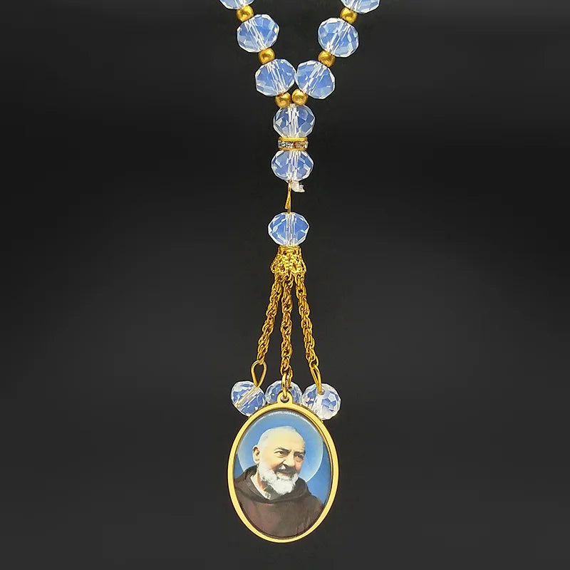 Padre Pio Stainless Steel Gold Color Prayer Beads