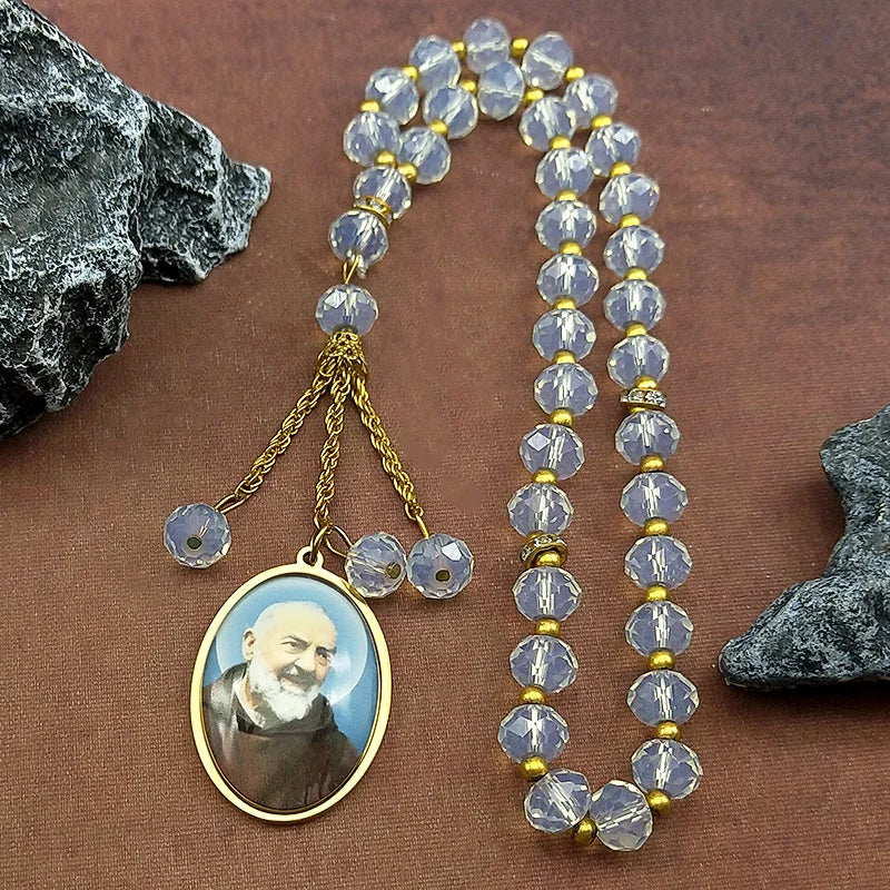 Padre Pio Stainless Steel Gold Color Prayer Beads