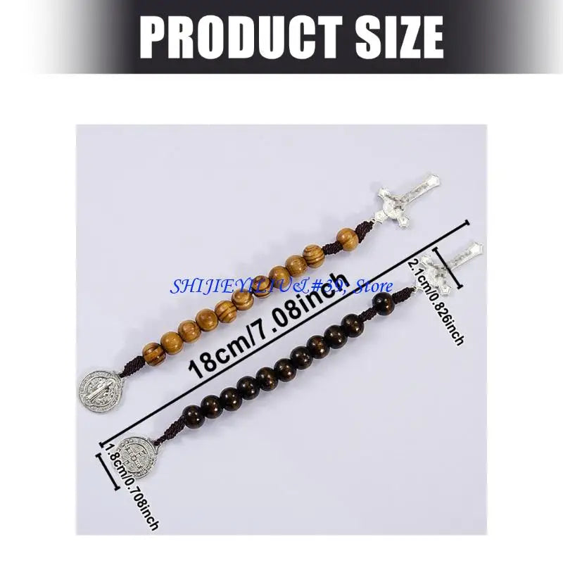 Large Wooden Rosary Beads Handwoven Cross Pendant For Daily Devotion
