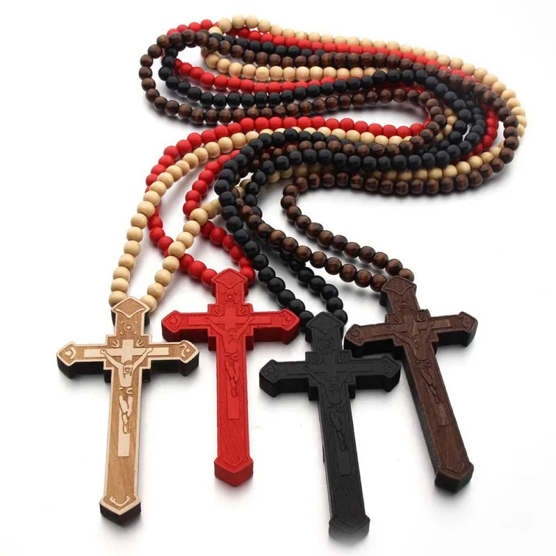 Wooden Beaded Rosary Necklace