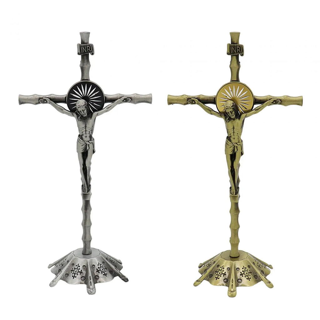 Wall Cross Standing Crucifix, with Base, Sculpture Crucifix Figurine Cross Statue for Home