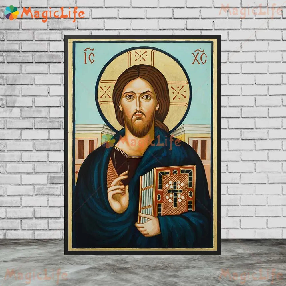 Christ Blessing Icon Orthodox Wall Art Canvas Painting Unframed