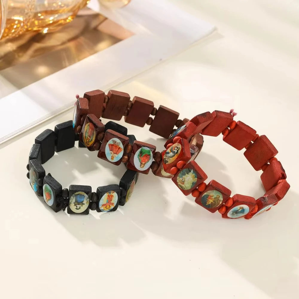 Saints Wooden Bracelets Holy Icon Beads Bracelet