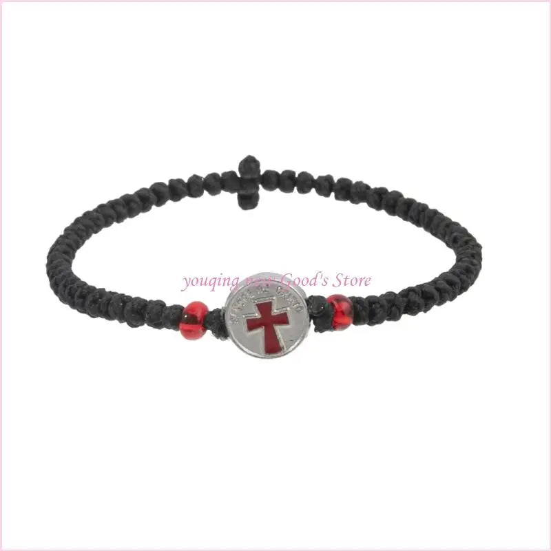 57QA Faith Inspired Crucifix Braided Handcrafted Bracelet Adjustable Sizing Wrist Chain for Personal and Religious Use