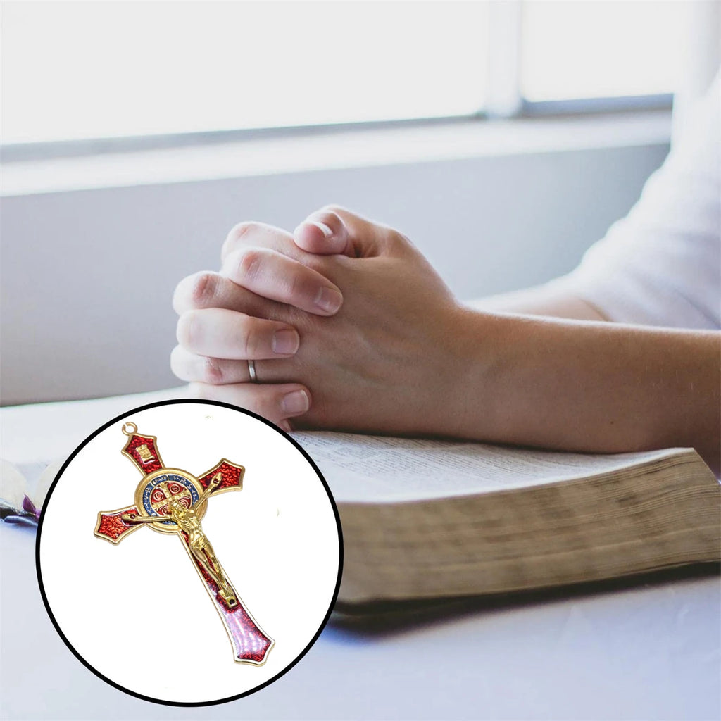Saint Benedict Benedictine Red Enamel 4.7X2.7 Inch Protection Wall Crucifix