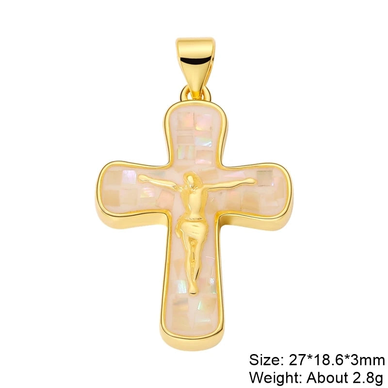Rosary Jewelry Making Handmade 18K Real Gold Plated Opal Shell Cross