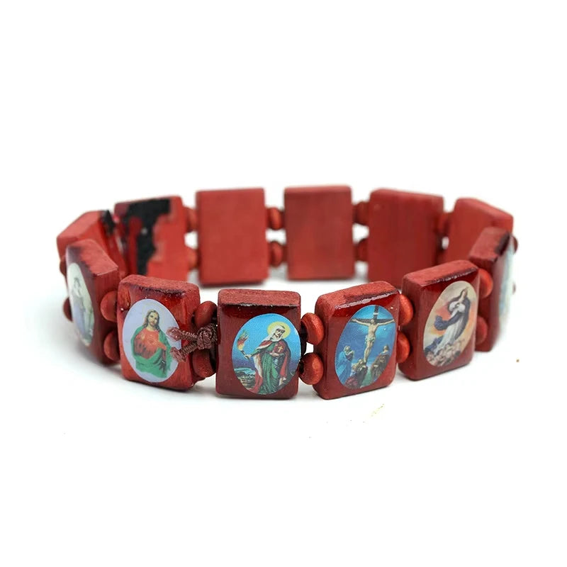 Saints Wooden Bracelets Holy Icon Beads Bracelet