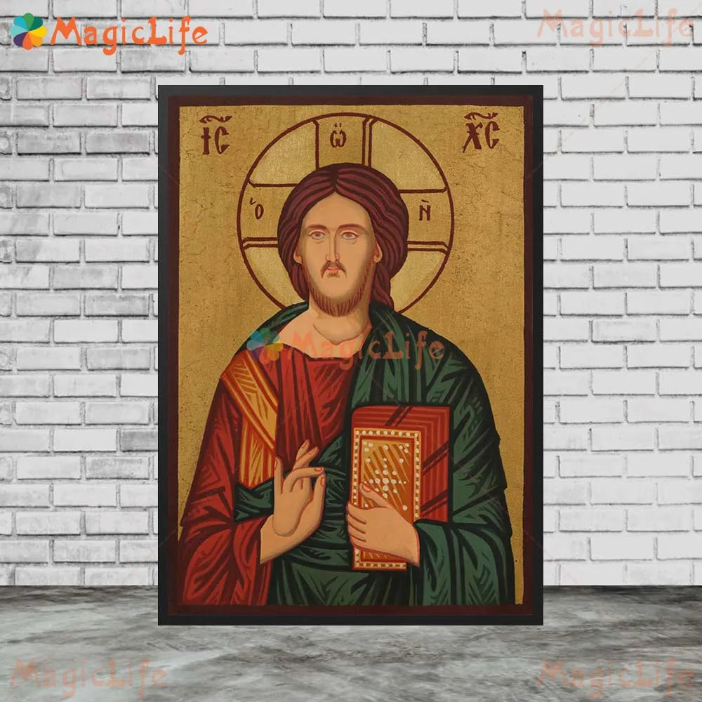 Christ Blessing Icon Orthodox Wall Art Canvas Painting Unframed