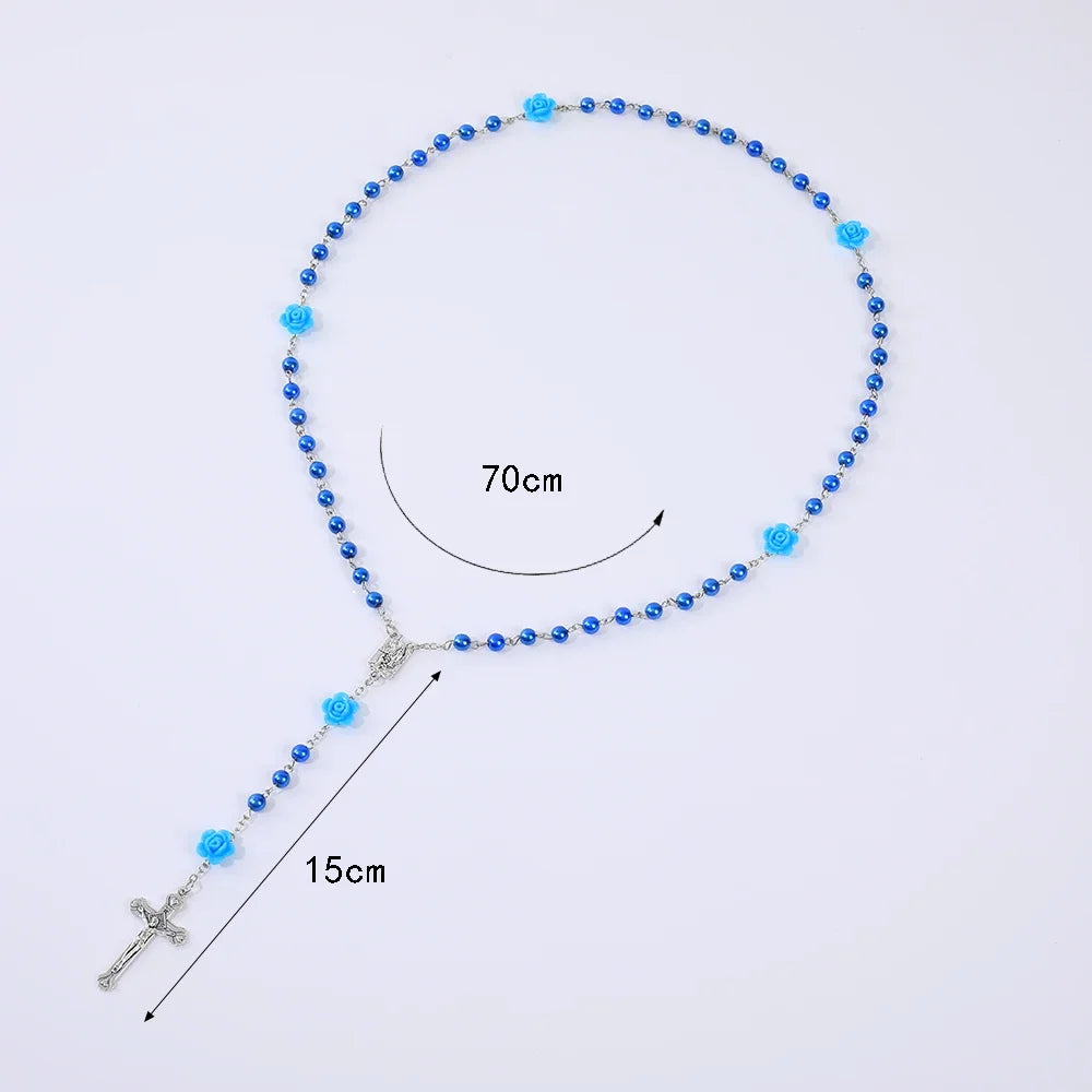 Rosary Necklace For Women Pendant 6MM Pearl Beads
