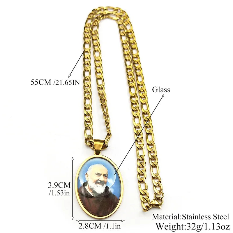 Padre Pio Glass Medal Pendant