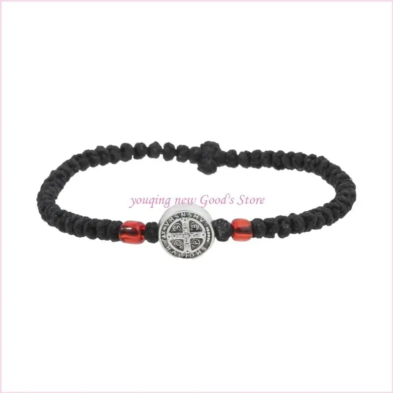 57QA Faith Inspired Crucifix Braided Handcrafted Bracelet Adjustable Sizing Wrist Chain for Personal and Religious Use