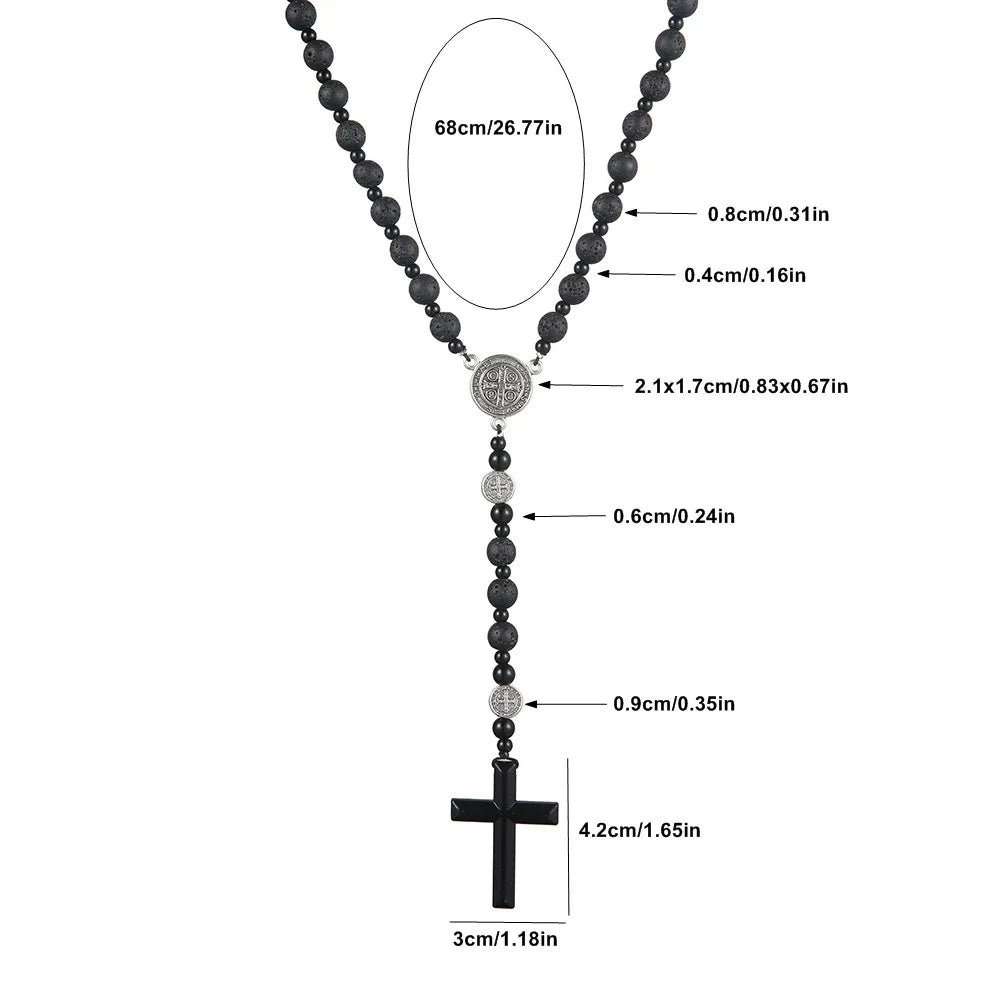 Volcanic Rock St Benedict Black Beaded Rosary for Men Or Women