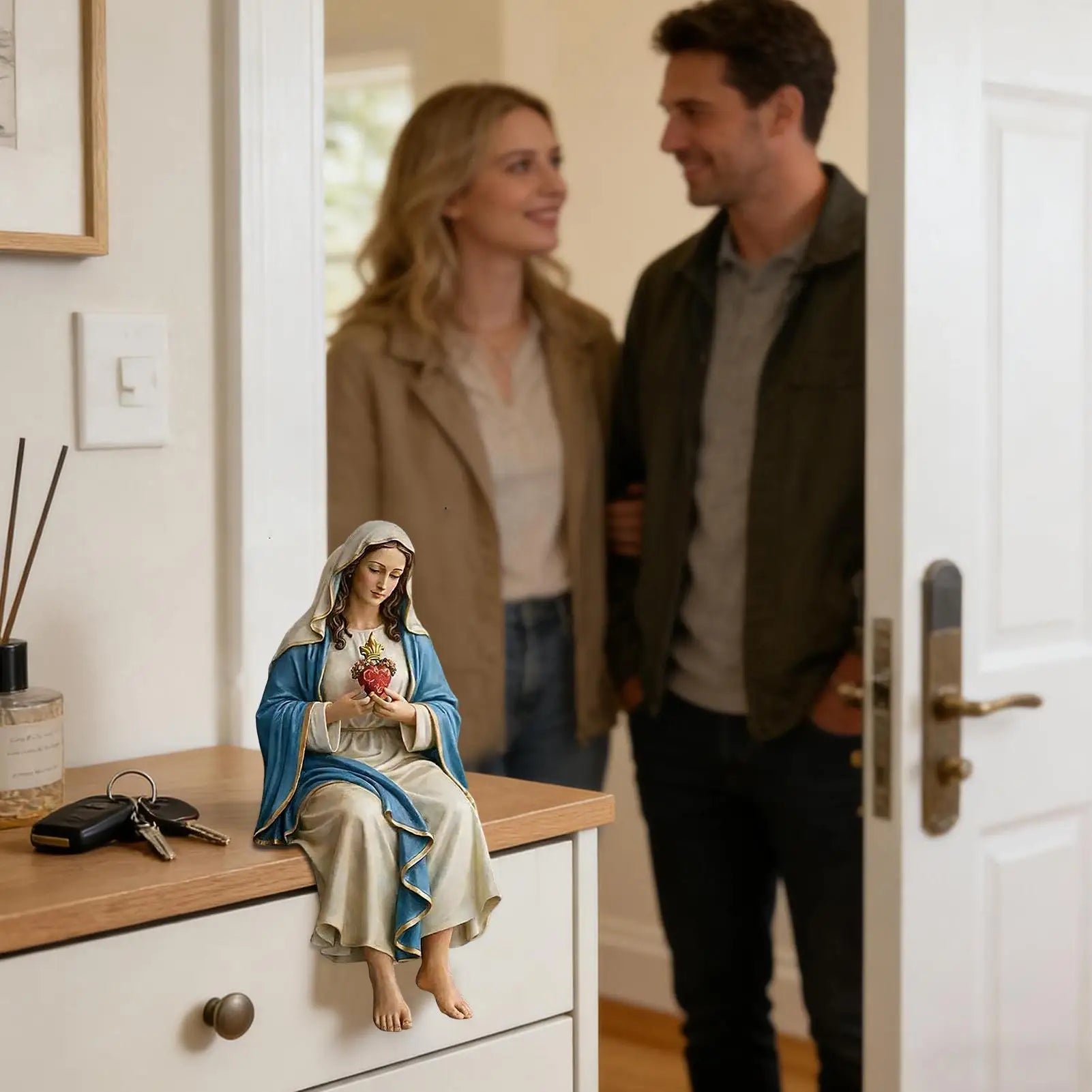 Mother Mary Statue Figurine Decor Hand-painted