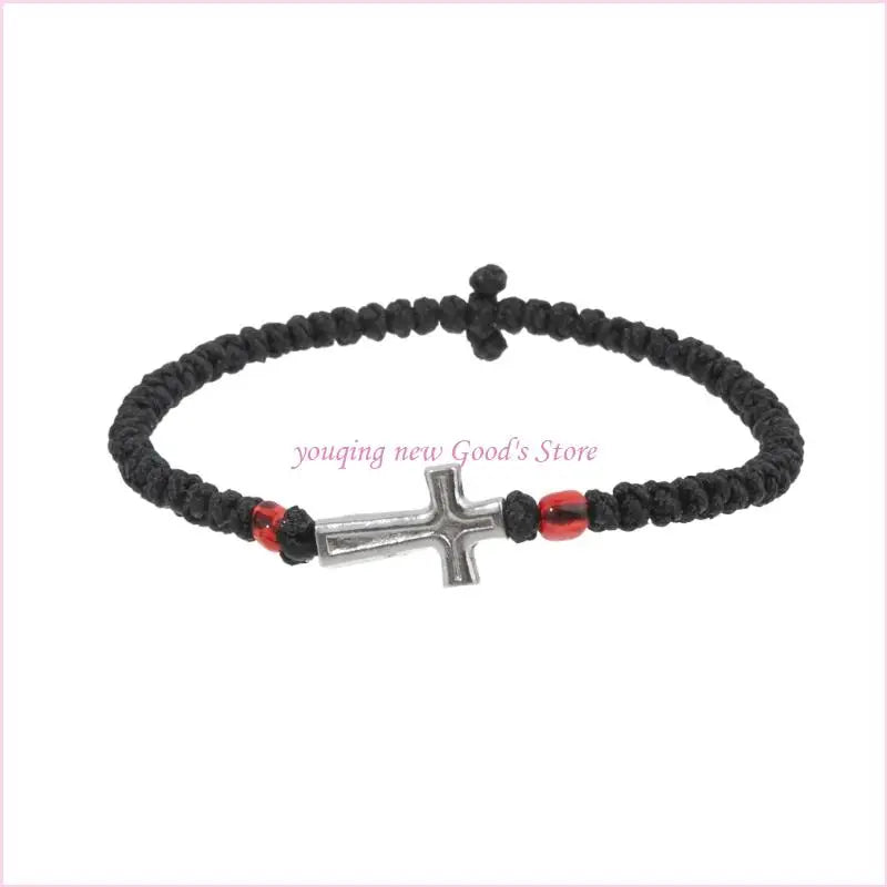 57QA Faith Inspired Crucifix Braided Handcrafted Bracelet Adjustable Sizing Wrist Chain for Personal and Religious Use