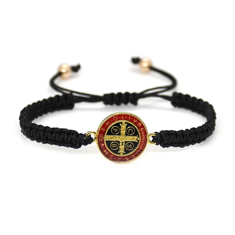 Enamel St. Benedict Black Rope Bracelets