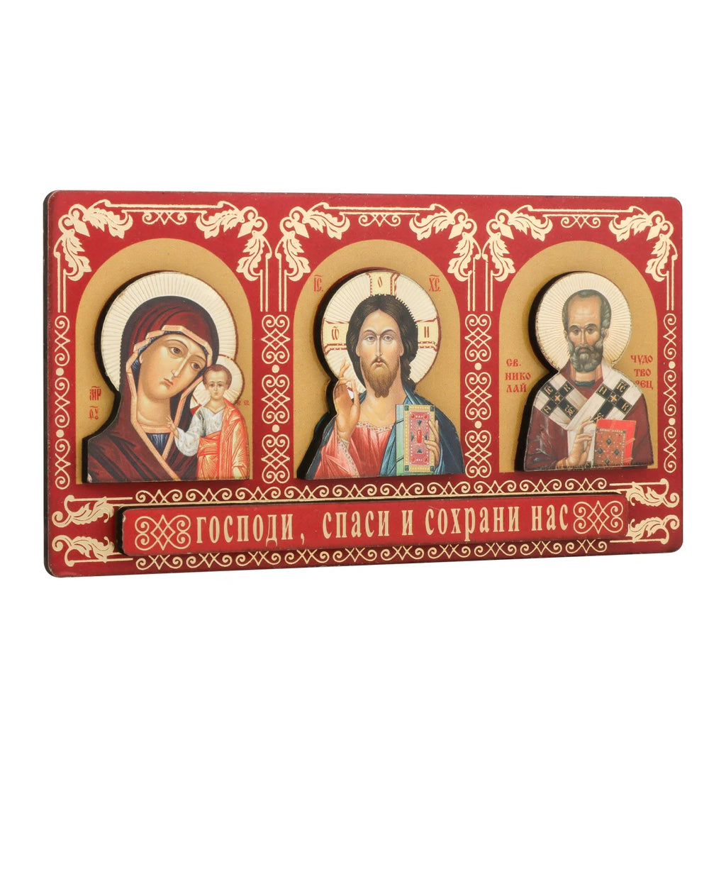 Orthodox Holy Icon Our Lady Theotokos Pantocrator Stickable Red Wood Ornament Car Wall Decor